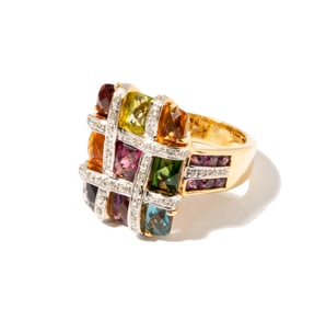 Bellarri 18 Karat Yellow Gold Diamond and Multi-Colored Stone Ring