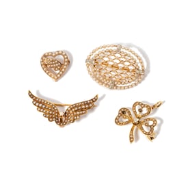Four Gold Pearl Brooches/Pendants
