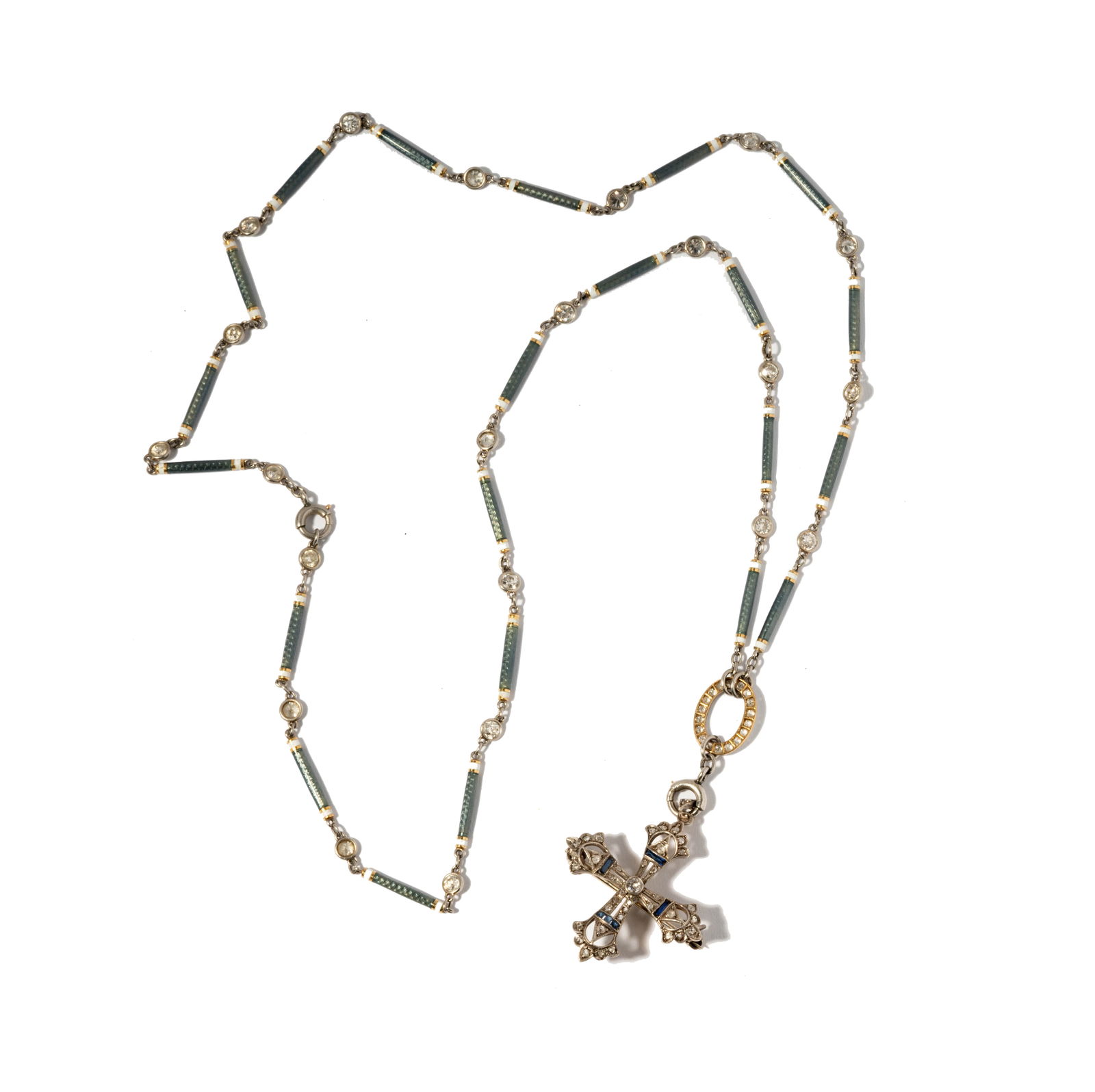 White Gold Diamond Cross Pendant with Enamel Chain (1 of 8)