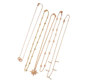 Group of Six Assorted 14 and 18 Karat Yellow Gold and Diamond Necklaces