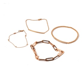Group of Four Assorted 14 Karat Rose Gold and Diamond Bracelets