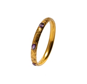 14 Karat Yellow Gold Amethyst Bangle