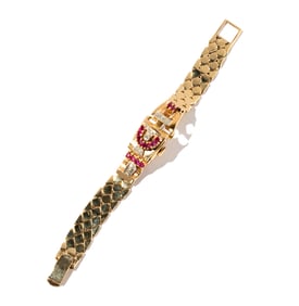 Champ 14 Karat Yellow Gold Ruby and Diamond Ladies Watch