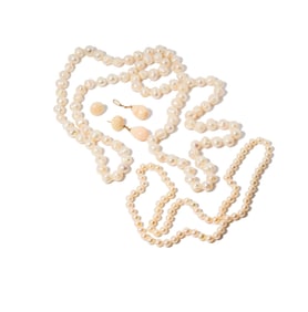 Coral earrings and Two Pearl Necklaces