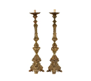 A Pair of Baroque-Style Brass Candlestick Floorlamps