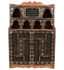 A Syrian Copper and Brass-Mounted Fretwork Cabinet