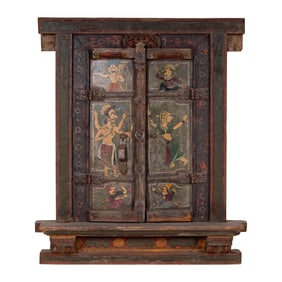 An Asian Painted Wood Window