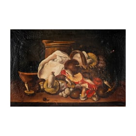 Continental School, 19th century, Still Life of Mushrooms and Vegetables
