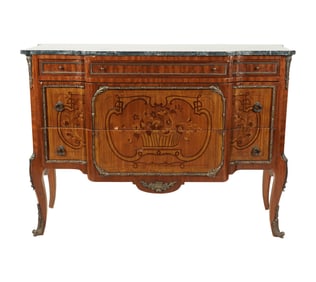 A Marble-Top Marquetry Commode