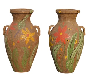 A Pair of Large Mosaic-Inlaid Urns