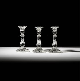 Three Baccarat Bambous Crystal Candlesticks