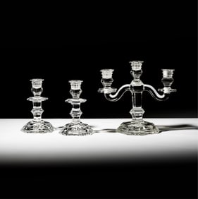A Baccarat Regence Crystal Candelabrum and Pair of Candlesticks