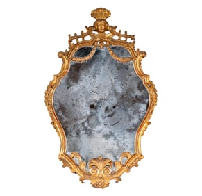 An Italian Rococo-Style Giltwood Cartouche Mirror