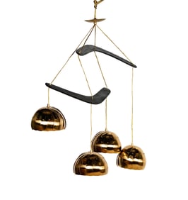 A Modernist Brass and Wood Ceiling Light Fixture