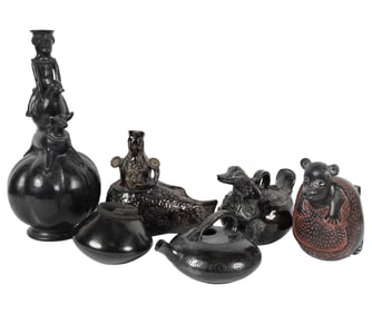 Six Mexican Blackware Ceramic Vessels