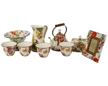 A Group of MacKenzie-Childs Enameled Metal Tablewares
