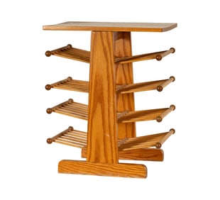 A Levenger Vintage Oak Magazine Rack Side Table