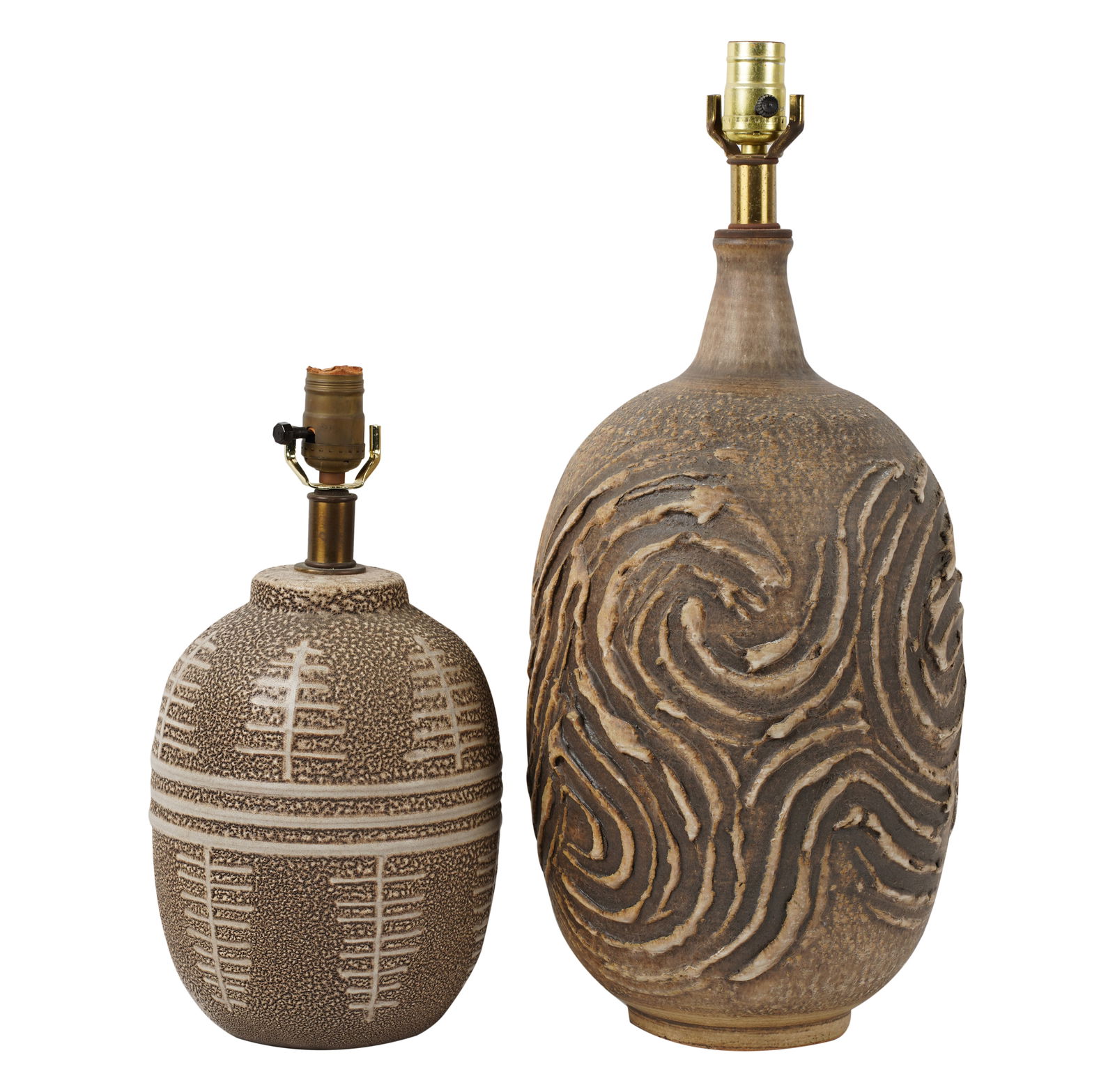 Two Lee Rosen Design Technics Mid-Century Table Lamps: ceramic; unsigned Overall: 21 3/4 in. (55.2 cm.) high and 15 in. (38.1 cm.) high