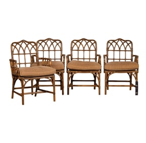 Four McGuire Rattan Dining Armchairs