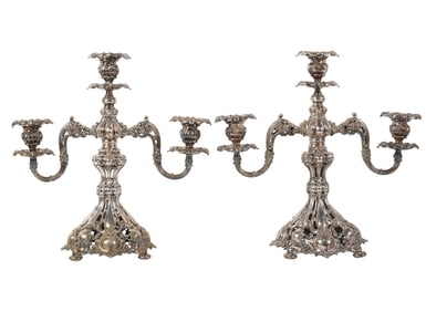 A Pair of Reed and Barton Silverplate Three-Light Candelabra