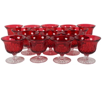 A Set of 16 Waterford Lismore Red and Clear Crystal Coupes
