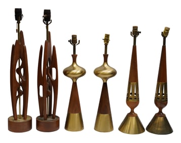 Three Pairs of Mid-Century Table Lamps