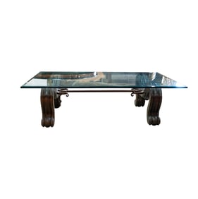 A Wood, Iron and Glass Coffee Table