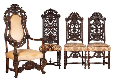 Four Carved Wood Hall Chairs