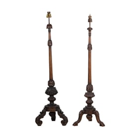 Two Continental Carved Wood Floor Lamps