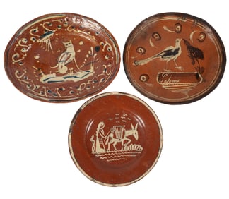A Group of Three Redware Pottery Plates