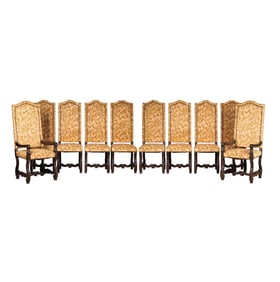 A Set of Ten Baroque-Style Upholstered Dining Chairs