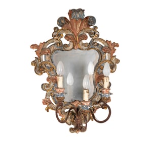 An Italian Painted Carved Wood Mirror Girandole