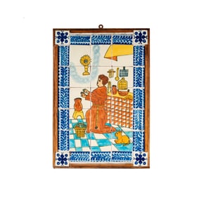 A Tile Wall Plaque of a Friar in a Kitchen