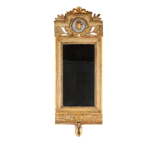 An Antique French Painted and Gilt Trumeau Mirror
