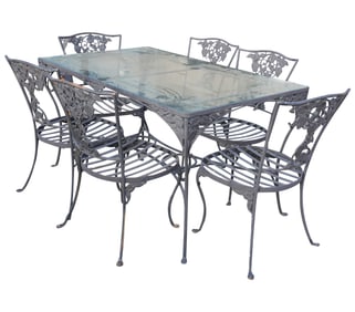 A Vintage Brown-Jordan Wrought Iron Patio Dining Set