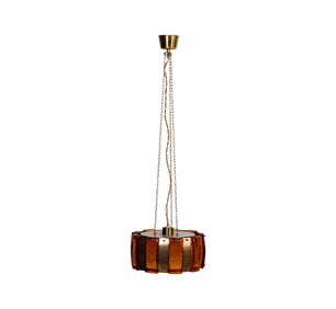 A Vintage Brass and Amber Glass Ceiling Light Fixture