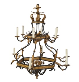 A Minton-Spidell Iron and Gilt Metal Chandelier