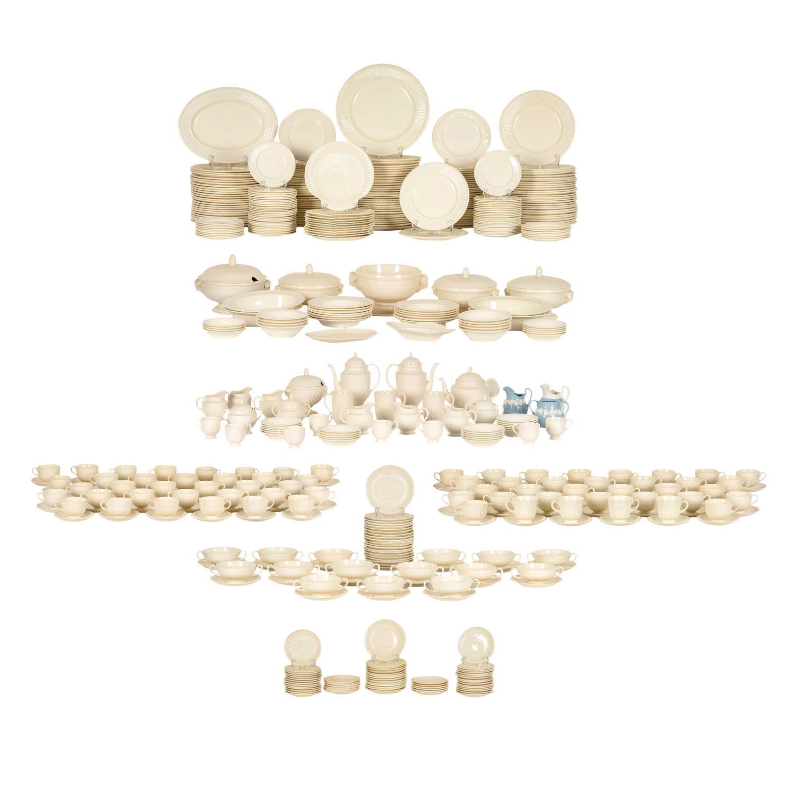 A Wedgwood of Etruria Barlaston Service: a large service including 66 dinner plates, 12 buffet plates, and four tureens Each dinner plate: 10 1/2 in. dia.