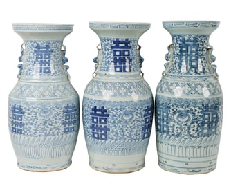 Three Chinese Blue and White Porcelain Vases