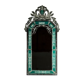 A Venetian-Style Etched Clear and Green Glass Mirror