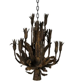 A Vintage Brutalist-Style Metal Chandelier