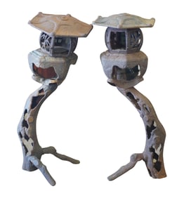 A Pair of Iron Pagoda Lanterns