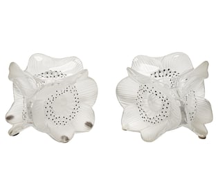 A Pair of Lalique Anemone Candle Holders