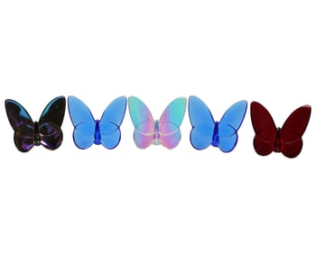 Five Baccarat Colored Crystal Butterflies