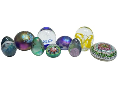 A Group of Nine Glass Paperweights