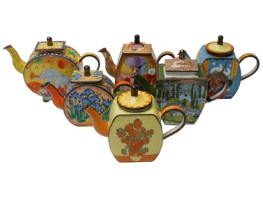 Six Maddicott Miniature Enameled Teapots