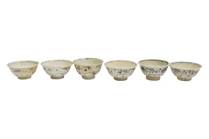 Six Asian Blue and White Ceramic Bowls