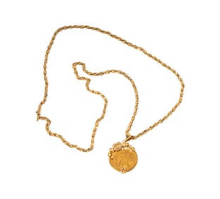 14 Karat Yellow Gold Chain, 1876 20 Francs Gold Coin Necklace