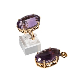 14 Karat Yellow Gold Amethyst Pendant and Ring