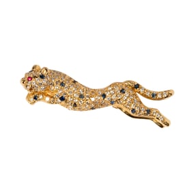 14 Karat Gem-set Panther Brooch